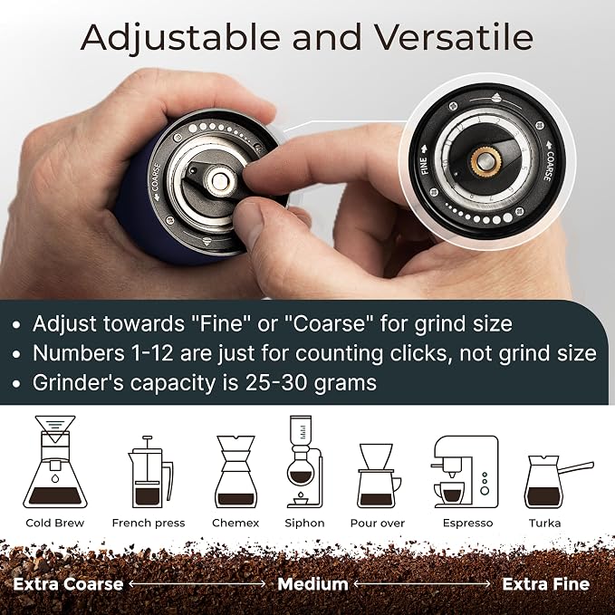 Premium Manual Coffee Grinder for Espresso, Pour Over & French Press with Stainless Steel Conical Burr, Precision Adjustable Hand Grinder, Compact Travel Size - by Alpaca Ventures