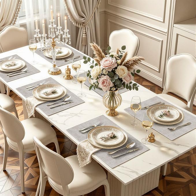 Faux Leather Heat Resistant Placemats 8 Packs, Waterproof Wipeable Dining PU Place Mats for Indoor & Outdoor, Easy to Clean, Beige
