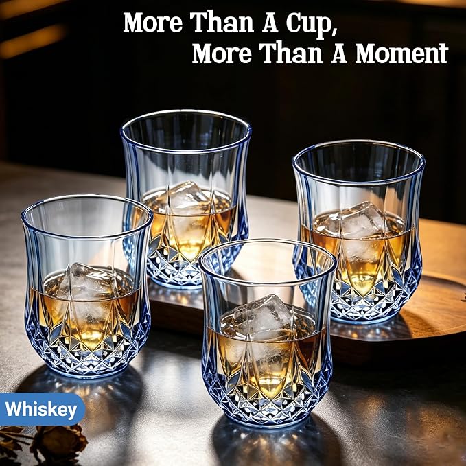 12 Pack 12 Oz Plastic Stemless Wine Glasses, Blue | Unbreakable, Reusable, Elegant Vintage Design, Fancy Cocktail Cups, Whiskey, Champagne, Wedding, Party, Bars, Holiday Events