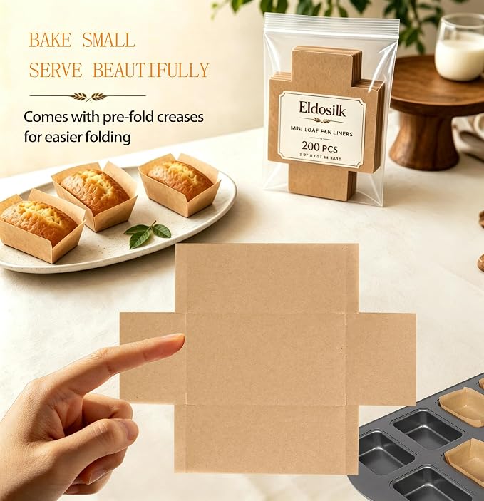200Pcs Mini Loaf Parchment Liners 3×2 Inch | Disposable Non-Stick Baking Paper, Perfect For Banana Bread, Meatloaf, Nut Bread & All Mini Loaf Pans