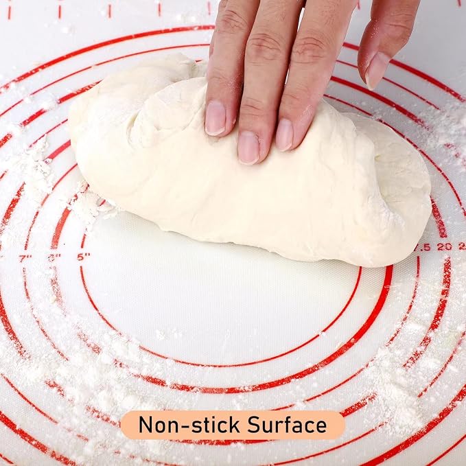 Silicone Baking Mat with Measurements, Pastry Mat for Rolling Out Dough Non-Slip Extra Large, Red, 20" x 28", Fondant Mat