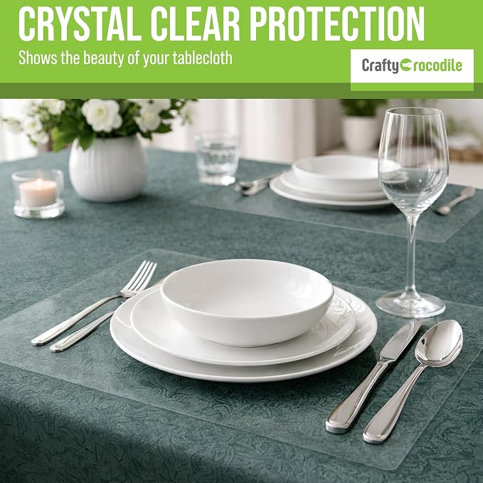 CraftyCrocodile Clear Plastic Placemats Set of 8 - Vinyl Table Protector for Dining, Kitchen, Office, Painting Table, Shelves - Heat Resistant, Crystal Clear, Wipeable Place Mats - 17.5x12