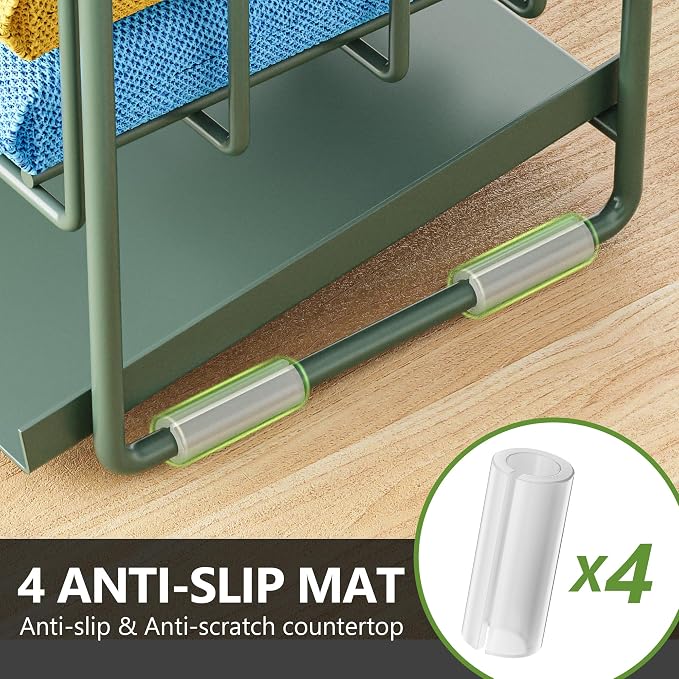 Cisily Sage Green 2-Tier Kitchen Sink Caddy Organzier Rack with Flexible Dish Brush Holder, Sponge Holder for Kitchen Sink Countertop Organization Storage, Home Decor
