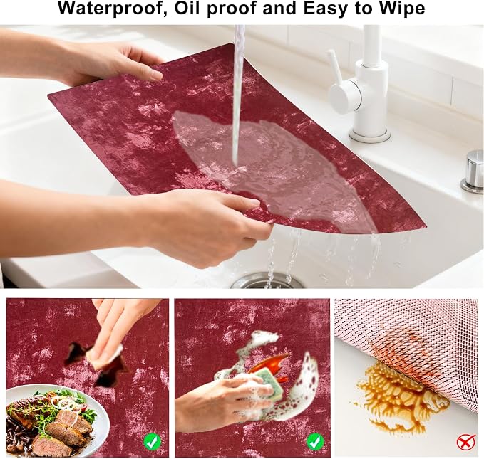 Faux Leather Placemats Set of 4, 11.8"x17.7", Burgundy | Reversible Table Mats, Waterproof, Stain & Heat Resistant, Easy Clean for Dining, Gatherings, Outdoor