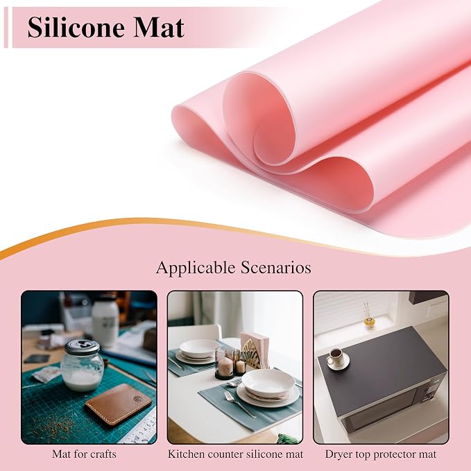 Silicone Placemats, 2Pcs 15.7"x 11.8"x 0.03" Pink Silicone Table Mat, Silicone Mats for Baking, Jewelry, Kitchen Counter