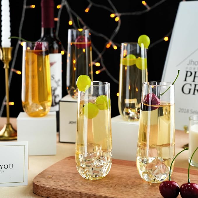 Bestluck 36 Pack 9 oz Clear Stemless Plastic Champagne Flutes | Clear Disposable Champagne Toasting Glasses, Shatterproof and BPA-Free Drinkware for Party & Graduation & Wedding