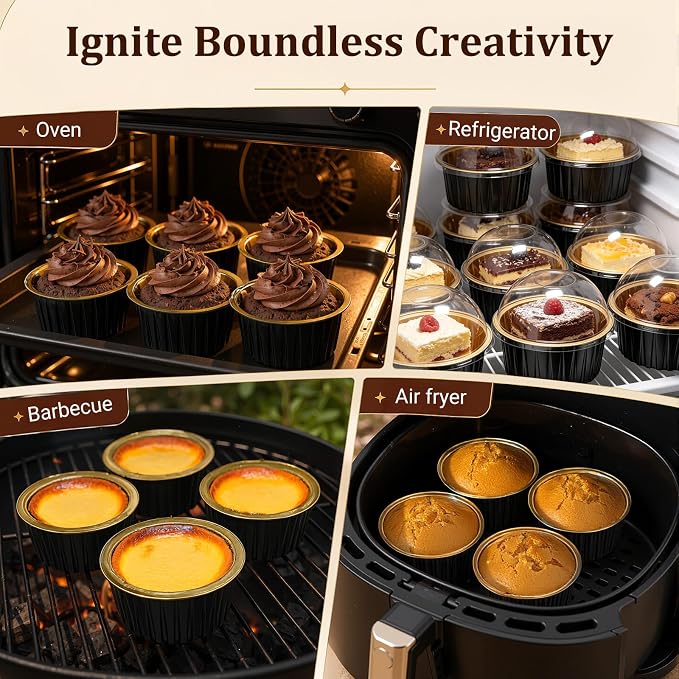40 Pack Mini Cake Pans with Lids, 5 OZ Round Aluminum Foil Cupcake | Disposable Ramekins Muffin Tin, Cupcake Baking Cups with Lids, Mini Cake Containers Flan Molds for Wedding Birthday Party