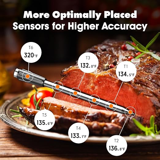 Bluetooth Wireless Meat Thermometer with 2 Ultra-Thin Probes, 700FT Long Range, 1000F Heat Resistant, 0.5F Accuracy, App Controlled for iOS/Android - Ideal for BBQ, Grill, Oven, Smoker