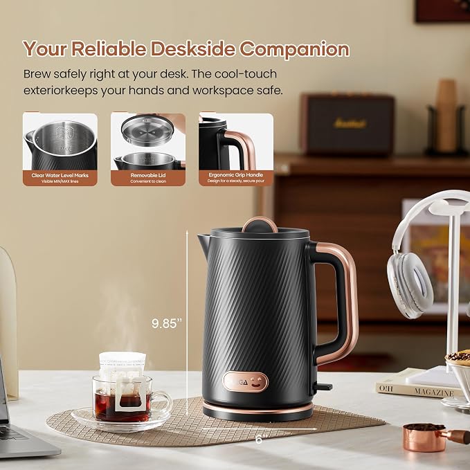 OLEGA Electric Kettle: 1200W Fast Boil Tea Kettles with Tea Infuser 1.5L | Stainless Steel Kettle; Electric Water Kettle with Strainer; Plastic Free Teapot; Auto Shut-Off Water Boiler