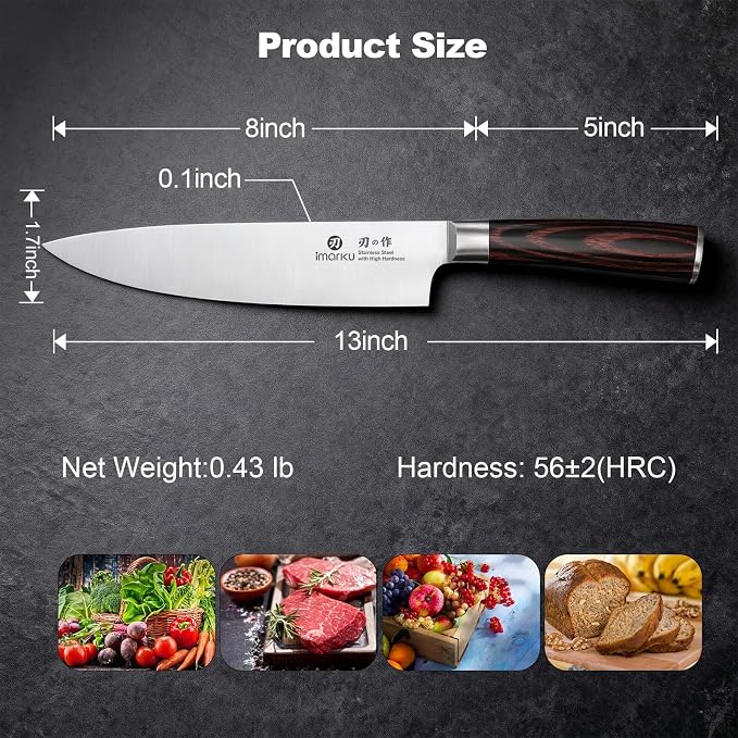 imarku Chef Knife 8 Inch, Professional Kitchen Knife in Japanese HC Steel | Super Sharp Knife With Ergonomic Handle, Cooking Knife With Gift Box, Kitchen Gadgets, Best Gifts for Family and Friends