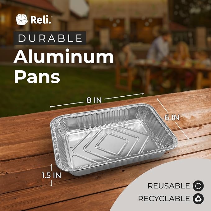 Reli. Aluminum Foil Pans 8x6 (20 Pack) Grill Drip Pans Disposable | Fits Weber & Most Gas/Charcoal Grills | Grease Liner Trays for Easy Cleanup | Oven & Freezer Safe