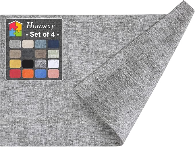 Homaxy PU Faux Leather Placemats for Dining Table, Set of 4, Light Grey | Waterproof Wipeable Washable Table Mats, Easy to Clean Anti-Slip Place Mats, 11.8" x 17"