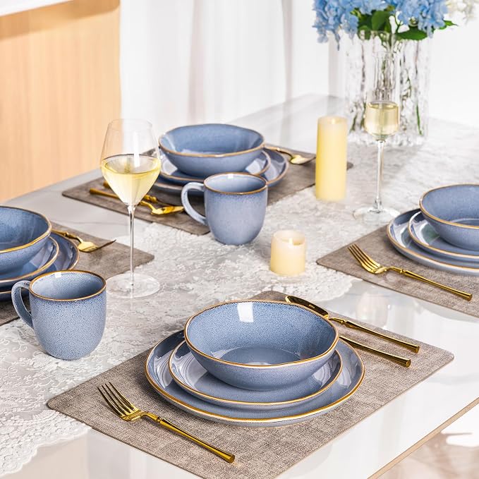 AmorArc Ceramic Dinnerware Sets for 8, 24Pcs Plates and Bowls Sets Dishes | Stoneware Handmade Reactive Glaze Dinner Set, Highly Scratch Resistant | Dishwasher & Microwave Safe Dishware