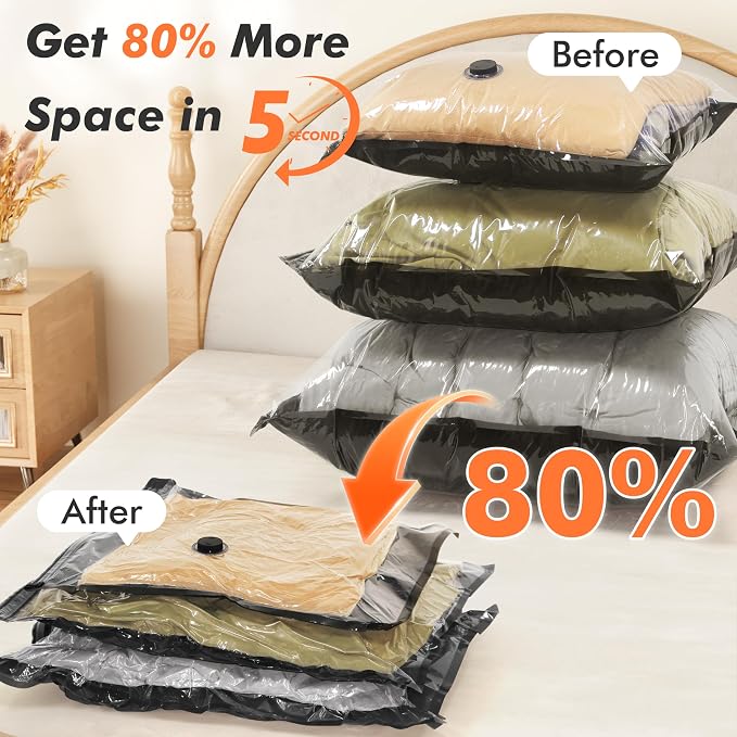 GONGSHI Vacuum Seal Bags for Clothing Travel & Home Storage, Travel Vacuum Bags with Pump,Space Saver for Blankets, Comforters, Pillows, Clothes,18 Combo