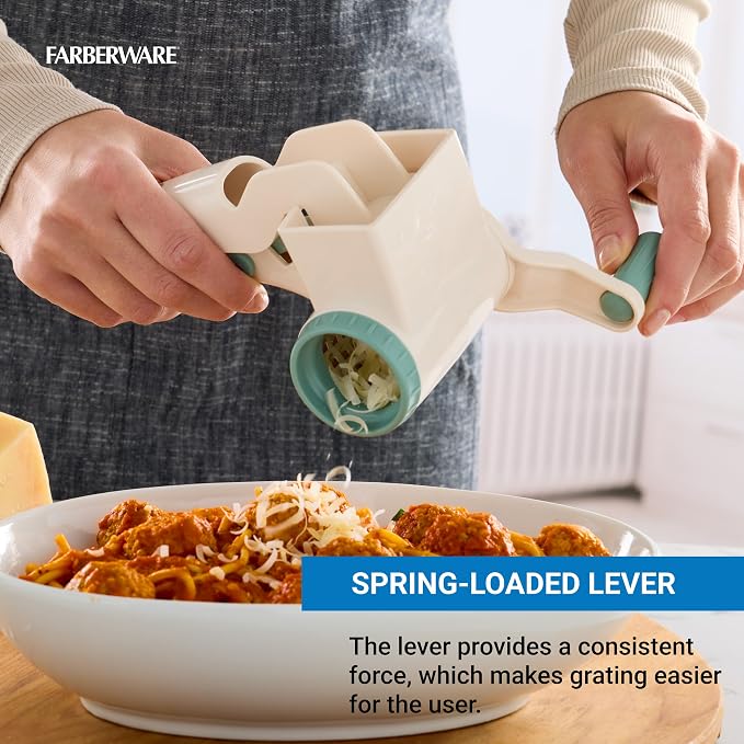 Farberware Professional Rotary Cheese Grater, Durable and Versatile Kitchen Gadget for Effortless Grating, Green