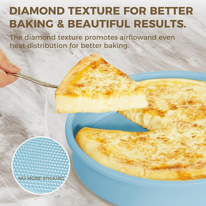 Ceramic Nonstick 9” Round Cake Pans, Heavy-Duty Aluminized Steel | Non-Toxic 9 Inch Round Cake with Diamond Texture, Cake Pans 9 Inch Round for Baking Cheesecake, Cream, 2-Pack