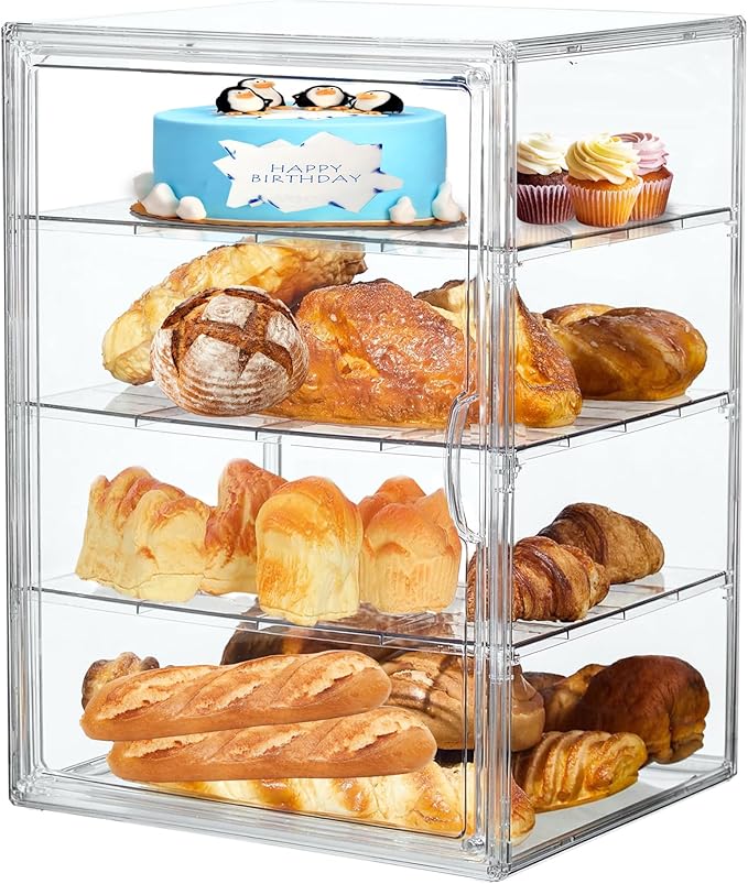 Bread Box,Large Bread Boxs for Kitchen Countertop - 4 Layers Adjustable Bread Storage Container,Clear Boxes for Kitchen Counter, Breads Box Airtight,Bread Holder,Perfect for Bagel Muffins（transparent）
