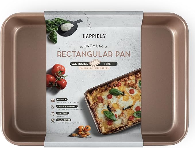9 x 13 inch Cake Baking Pan Nonstick, PFOA & BPA Free | | Non-Toxic - High Carbon Steel - Gold - Rectangle Pan for Oven Baking