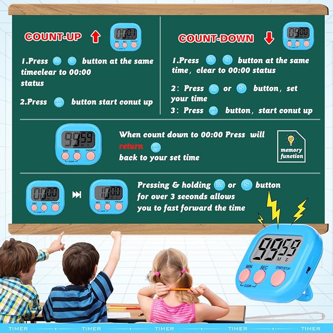 Mwellewm Kitchen Timer 6 Packs Digital Timers for Classroom Small Magnetic Countdown Stopwatch for Cooking Mini Loud Alarm Stop for Kitchen Study Work Baking Sports Games Timer Clock
