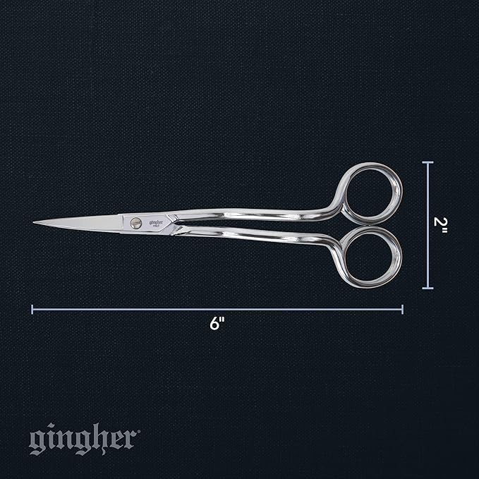 Gingher 6" Double-Curved Embroidery & Applique Scissors for Crafting | Extra Long Handles Curve Over Embroidery Hoops, Sharp & Durable Forged Steel Blades Cut Threads Close to Fabric