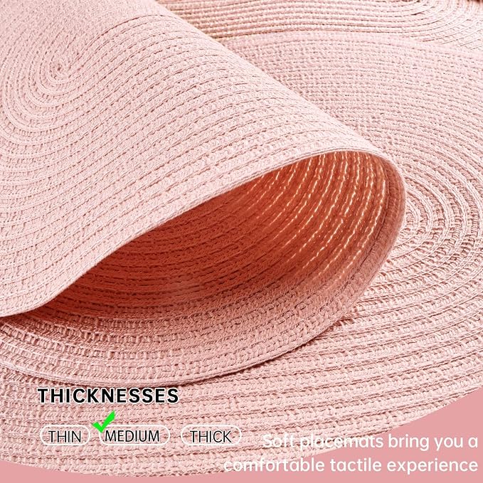 Placemats Set of 6, Woven Oval Braided Dining Table Mats(Blush Pink) | 12 x 17.5 Inch Size Fits Plates and Flatware; Hand Washable and Heat Resistant for Kitchen Use, with Farmhouse and Boho Style