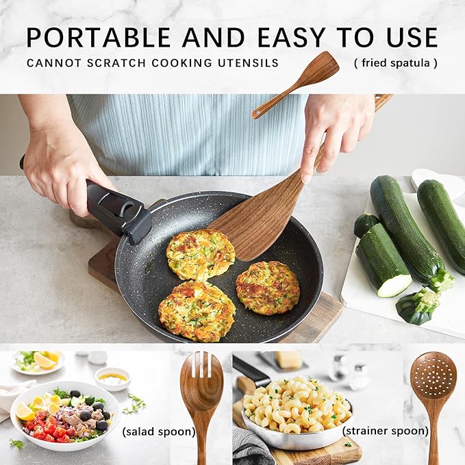 Wooden Spoons for Cooking, 4-Piece Acacia Wood Cooking Utensil Set | Spoons and spatulas stir, mix, flip and serve; balanced handles offer control while staying gentle on nonstick cookware.