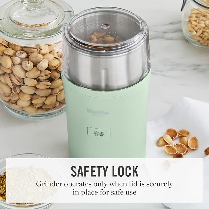 Martha Stewart Electric Coffee & Spice Grinder with Dual Bowls, Honeydew | Dual 2.5oz Removable Bowls for Coffee Beans, Nuts, Herbs & Spices, Stainless Steel Blade, One-Touch Pulse Control, Easy Clean