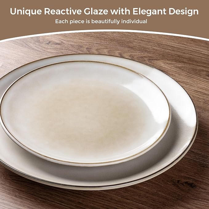 GBHOME Dinnerware Sets for 6, 24 Pieces Ceramic Plates and Bowls Set | Scratch Resistant Stoneware Dishes Set, Dishwasher & Microwave Safe, Reactive Glaze-Cappuccino
