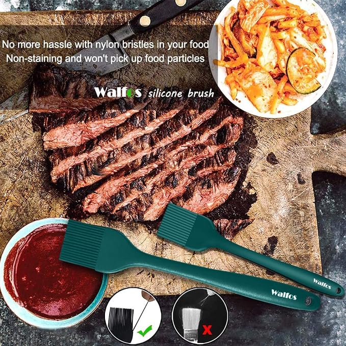 Walfos 600℉ Heat Resistasnt Basting Brush, BPA Free Silicone Pastry Brushes for Cooking, Spread Oil Butter Sauce for Baking Kitchen BBQ Grill, Dishwasher Safe, 2 Size (Large and Samll)