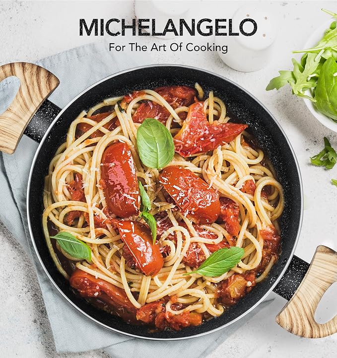 MICHELANGELO 8 Quart Stock Pot with Lid, Nonstick Cooking Pots, 8 Qt Soup Pot with Lid, Large Induction Pots for Cooking, Stockpot with Healthy Coating
