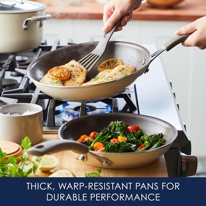 Rachael Ray Cook + Create Nonstick Frying Pans/Skillet Set, 9.5 Inch and 11.75 Inch - Almond