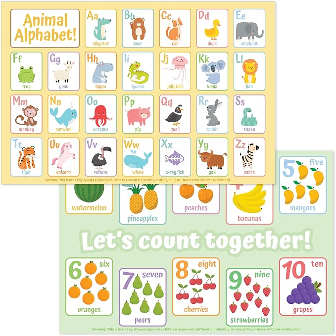Bright Seed Disposable Placemats for Baby & Toddlers, Learning Mat- Animal3 | 40 Disposable Placemats, ABC, Numbers & Animal Learning, Perfect for Restaurants & Travel, Helps Keep Tables Clean