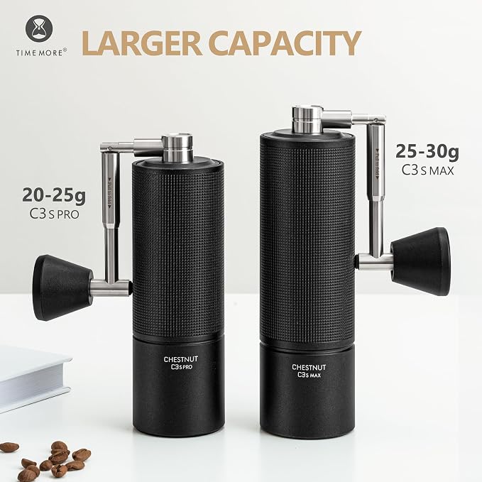 TIMEMORE Manual Coffee Grinder Chestnut C3S Max, Hand Coffee Grinder with Foldable Handle, Stainless Steel S2C Conical Burr Coffee Grinder, Adjustable Grind Setting for Espresso to French Press, Black