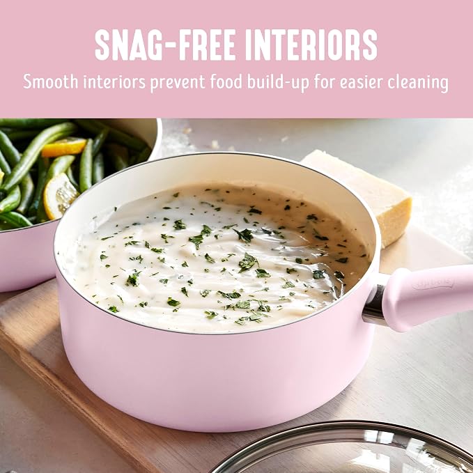 GreenLife 2.5QT Ceramic Nonstick Saucepan with Glass Lid, Pink | PFAS-Free Nonstick Coating, Multipurpose Cooking Pot, Milk Pan, Soup Pot, Stay-Cool Handle, Dishwasher & Oven Safe up to 350F