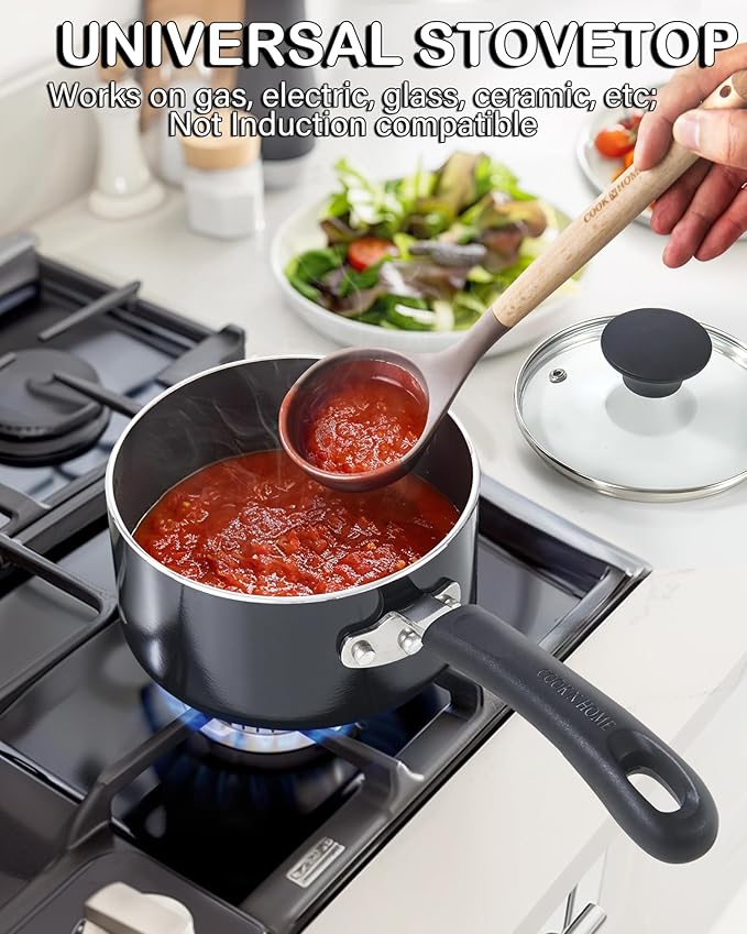 Cook N Home Basic 3 Quart Nonstick Saucepan with Glass Lid, Non Stick Aluminum Sauce Pan, Multi-Purpose Milk Chocolate Cooking Pot with Stay-Cool Handle, Black | Nonstick Aluminum Sauce Pan, Multi-Purpose Milk Chocolate Cooking Pot with Stay-Cool Handle