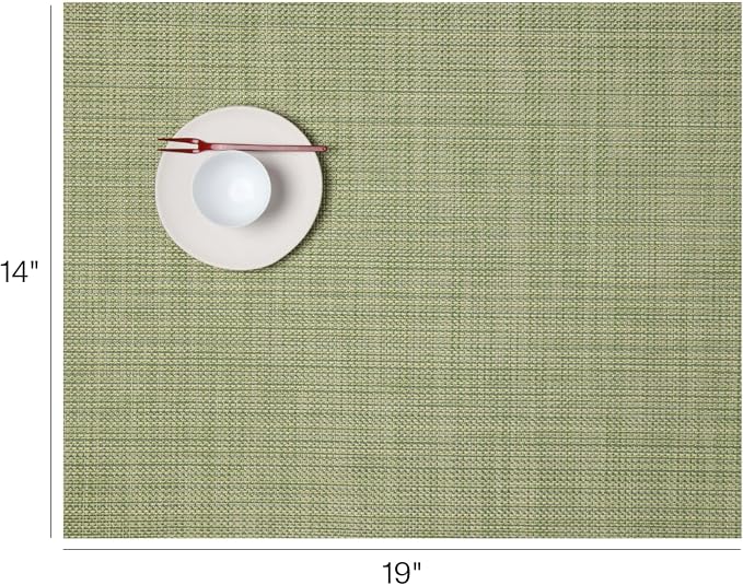 Chilewich Mini Basketweave Placemats, Woven Rectangle Placemats Set of 4 | Easy Care Woven Tabletop Textiles, Indoor/Outdoor, Dill, 19" x 14"