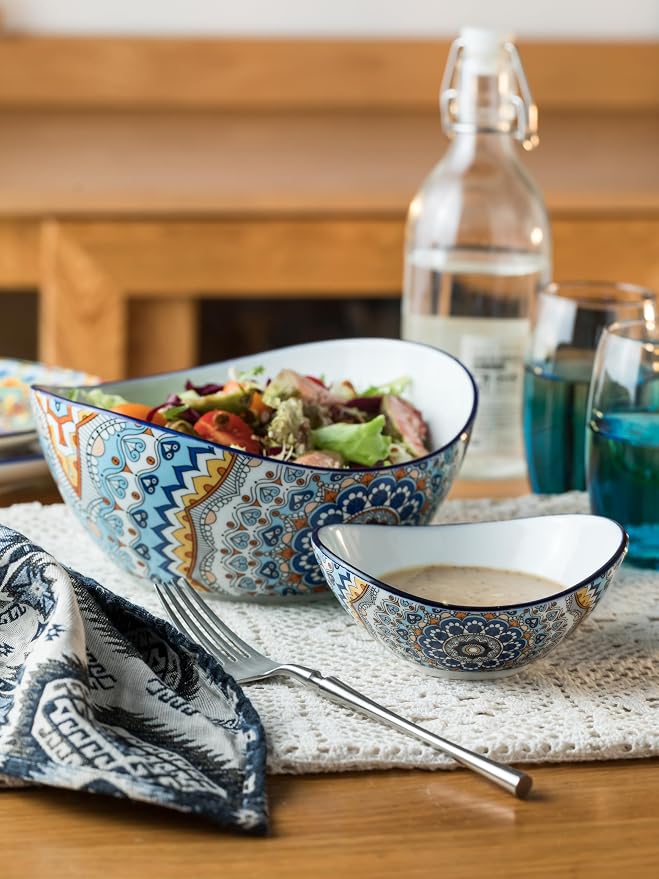 YHOSSEUN Chip and Dip Serving Set, 2 Tierd Serving Bowl Set | Ceramic Chip Dip Bowls Platters with Stand, Serving Dishes for Entertaining Appetizer Serving Food Display Stand for Parties