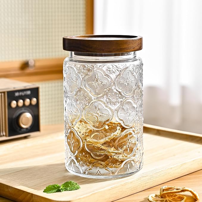 Glass Storage Containers With Lids, Glass Jars With Lids, 32oz, Set Of 3 | Airtight Glass Food Storage Containers, Kitchen Canisters For Sugar, Coffee, Tea, Spice, Flour, Candy, Pasta, Cereal