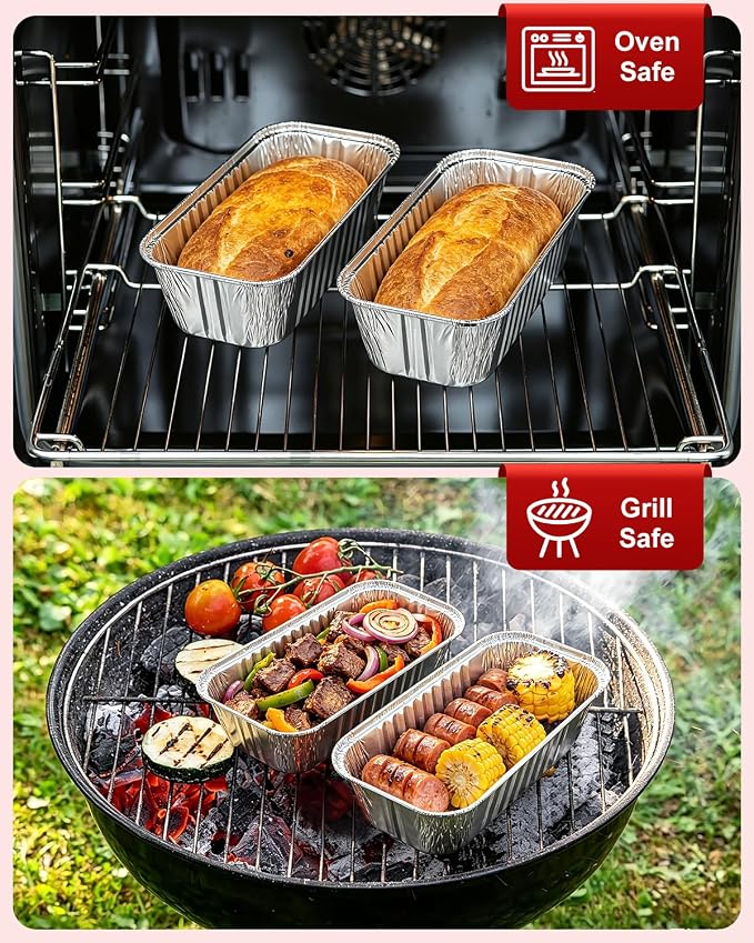 20 Pack 1 Lb Aluminum Loaf Pans with Lids - 6x3.5x2 Mini Loaf Pan, Small Disposable Tin Foil Baking Pans for Baked Bread, Cakes, Meat, Loaves