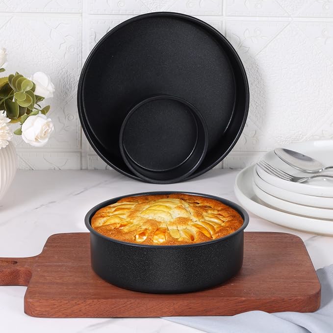 E-far Cake Pan Set of 3(4/6/8 Inch), Nonstick Stainless Steel Cake Pans | Round Baking Tins for Birthday/Wedding Layer Cakes, Stainless Steel Core & Non-toxic Coating, Straight Side & 2 Inch Deep