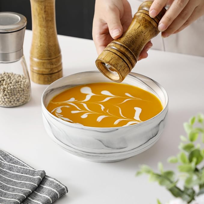 MALACASA Salad Soup Bowls Set of 2, 44 OZ Ceramic Bowls for Kitchen | Marble Grey Bowls for Soup, Cereal, Pasta, Oatmeal, Ramen, Porcelain Bowls Microwave & Dishwasher Safe, Series REGULAR