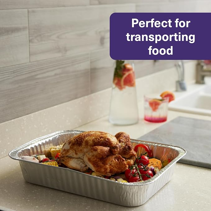 MATANA 25 Pack Aluminum Pans 10x14 - Large Aluminum Foil Pans - Lasagna Pan Disposable Baking Tins - Half Size Deep Foil Trays for Serving Food, Cooking, Roasting, Heating, Chafing, Catering, Parties