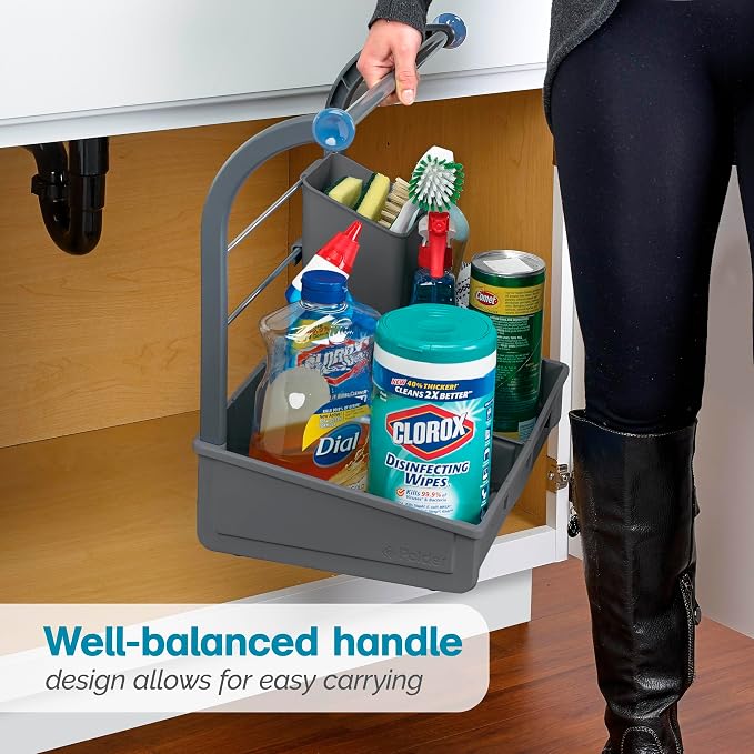 Polder Under Sink Storage Caddy, Kitchen and Bathroom Organization and Storage with Tray, Easy-to-Assemble, 16.75" x 10.5" x 16.5"