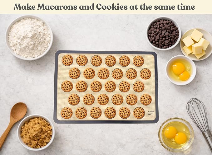 Macaron Silicone Baking Mats Set of 2, Half Sheet Nonstick Reusable Extra Thick Baking Sheet Liners for Macarons, Cookies and Pastry, Gray