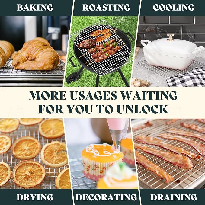Cooling Racks for Cooking and Baking - 8.5"x12" Oven Safe Premium Stainless Steel Heavy Duty Baking Rack Tight-Wire, Fits Quarter Sheet Pan for Roasting & Grilling & Cooking - Set of 2