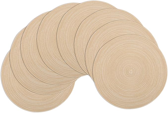 Winknowl Round Braided Placemats Set of 8 Washable Woven Heat Resistant Table Mats for Kitchen Dining Tables 15 inch Round Place Mats (Beige,8)