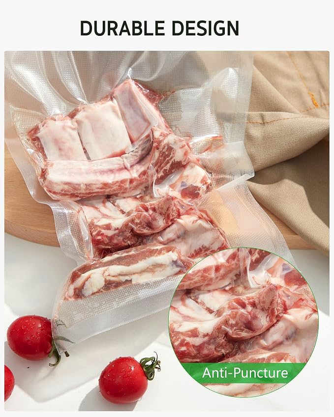 Syntus 100 Pcs Vacuum Sealer Bags for Food, Quart Size 8x12, BPA Free | Precut Bags, Sous Vide Microwave Freezer Safe, Meal Prep, Food Vacuum Storage, For All Vacuum Sealers