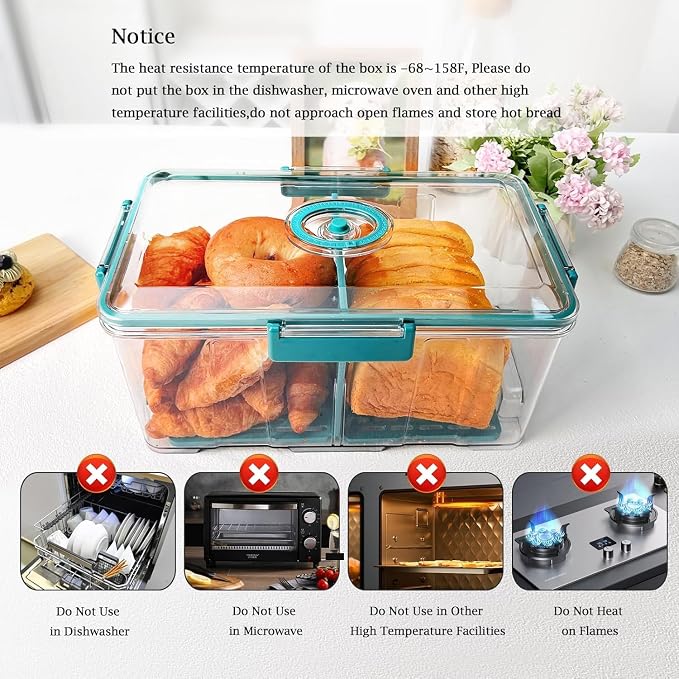 Bread Storage Container with Time Recording Lid, Green, 7.5L | Airtight Bread Box ,For Kitchen Countertop,Bread Storage Container,For Homemade Breads Toast Cookies