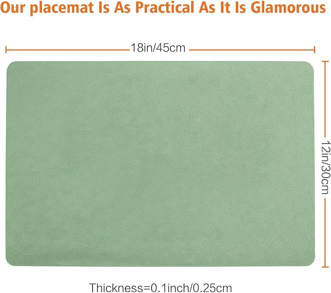 Green Vinyl Placemats Set of 12 Waterproof Wipeable Table Mats | Heat Resistant Easy Clean Place Mats Faux Leather Table Mats Washable PVC Table Placemats for Dining Table