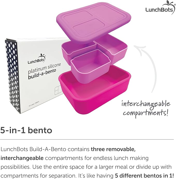 LunchBots Build a Bento 32 oz Platinum Silicone Divided Lunch Box Pink